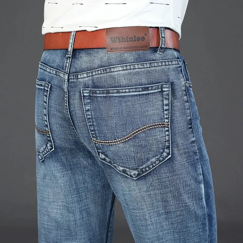 Wthinlee New Business Men's Jeans Casual Straight Stretch Fashion Classic Blue Black Work Denim Trousers Male Brand Clothing - You Offer