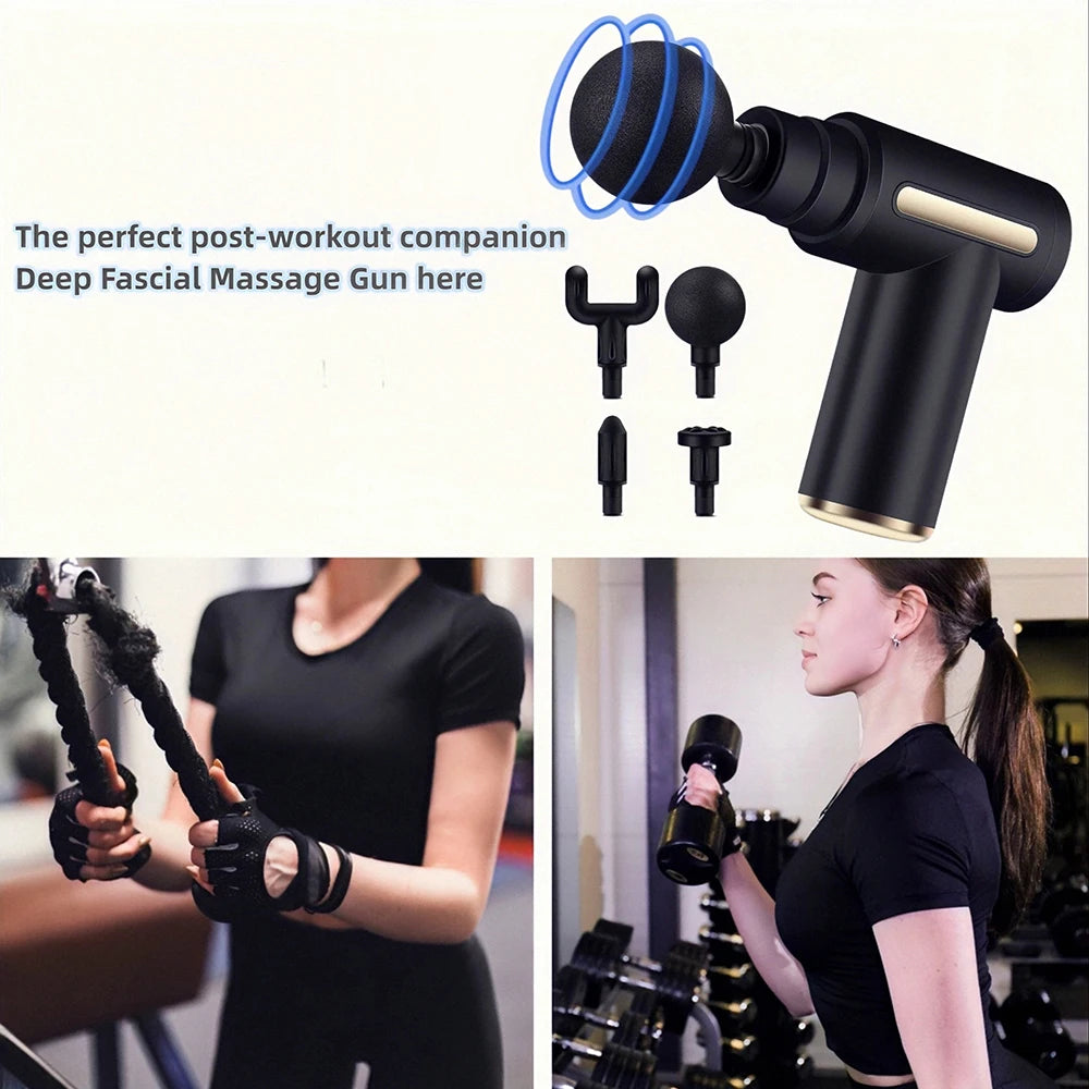 Portable Fascia Massage Gun Deep Tissue Massager Body Muscle Relaxation with LED Touch Screen 4 Replaceable Massage Heads - You Offer
