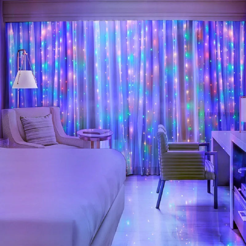 Curtain Light for Party/Wedding/Festival/Christmas,Window Blinking String Light for Bedroom/Living Room,USB Plug with 8 Modes