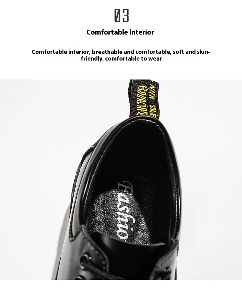 Men's casual leather low-top heightening large-head work boots breathable versatile British cow tendon sole derby shoes