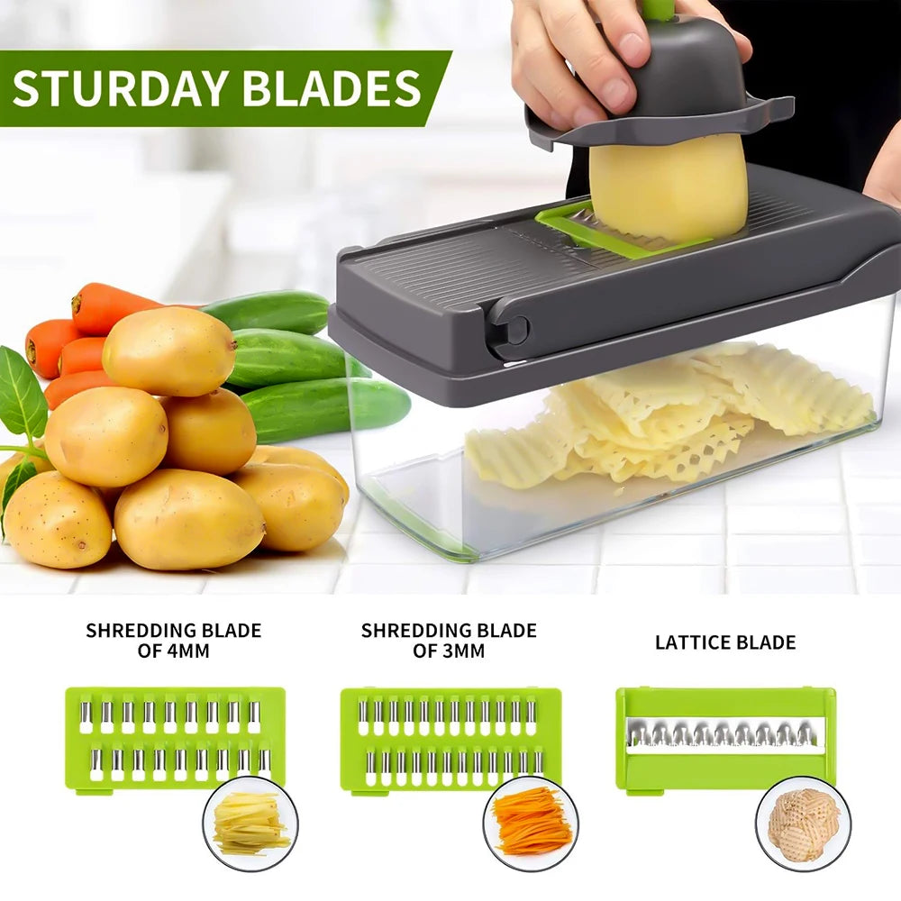 14 in 1 Multifunctional Vegetable Onion Manual Chopper Food Kitchen Potato Cut Shredder Slicer Kitchen Gadget - You Offer