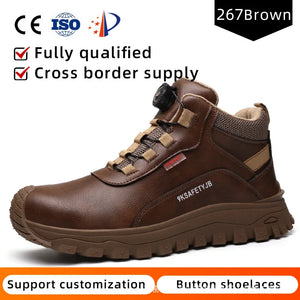 Rotating Button Indestructible Shoes Safety Boots Men Steel Toe work Boots Waterproof Non-slip Puncture-Proof Protective Shoes