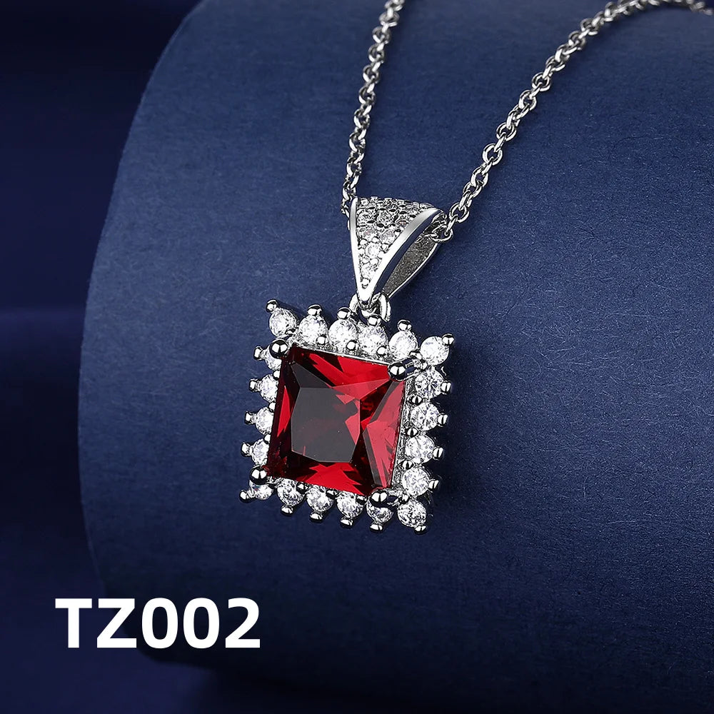 925 Sterling Silver Jewelry Set, Women's Shining Jewelry Cubic Zirconia Red Crystal Necklace Earrings Ring Birthday Gift Jewelry - You Offer