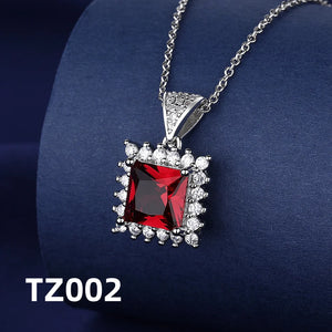 925 Sterling Silver Jewelry Set, Women's Shining Jewelry Cubic Zirconia Red Crystal Necklace Earrings Ring Birthday Gift Jewelry - You Offer