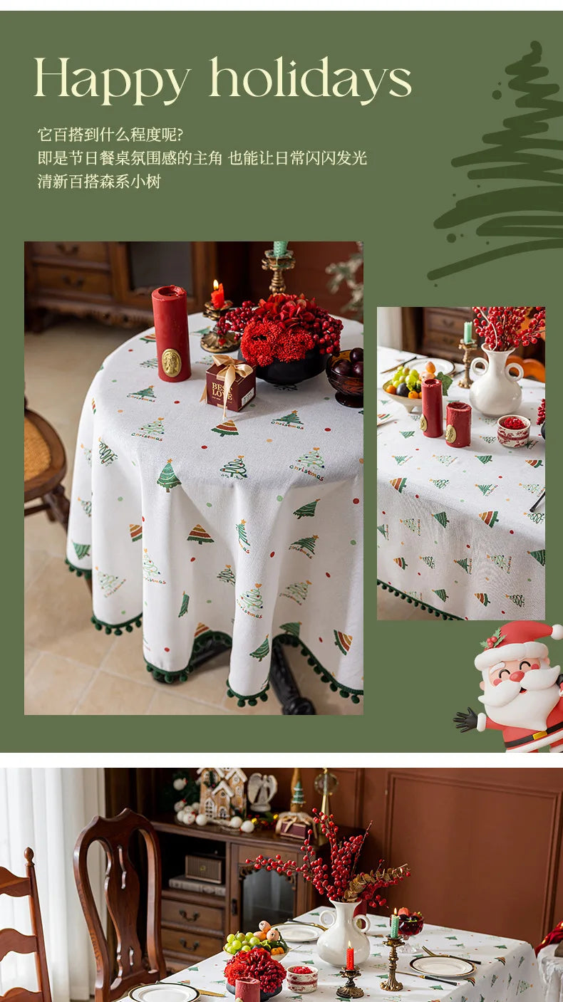 2025 new high-end tablecloth household round table rectangular table festive atmosphere Christmas party tablecloth
