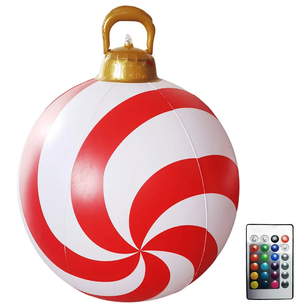 60cm Giant Inflatable Christmas Ball with Lights Remote Control Giant Luminous Inflatable Christmas Ball Outdoor Christmas Decor