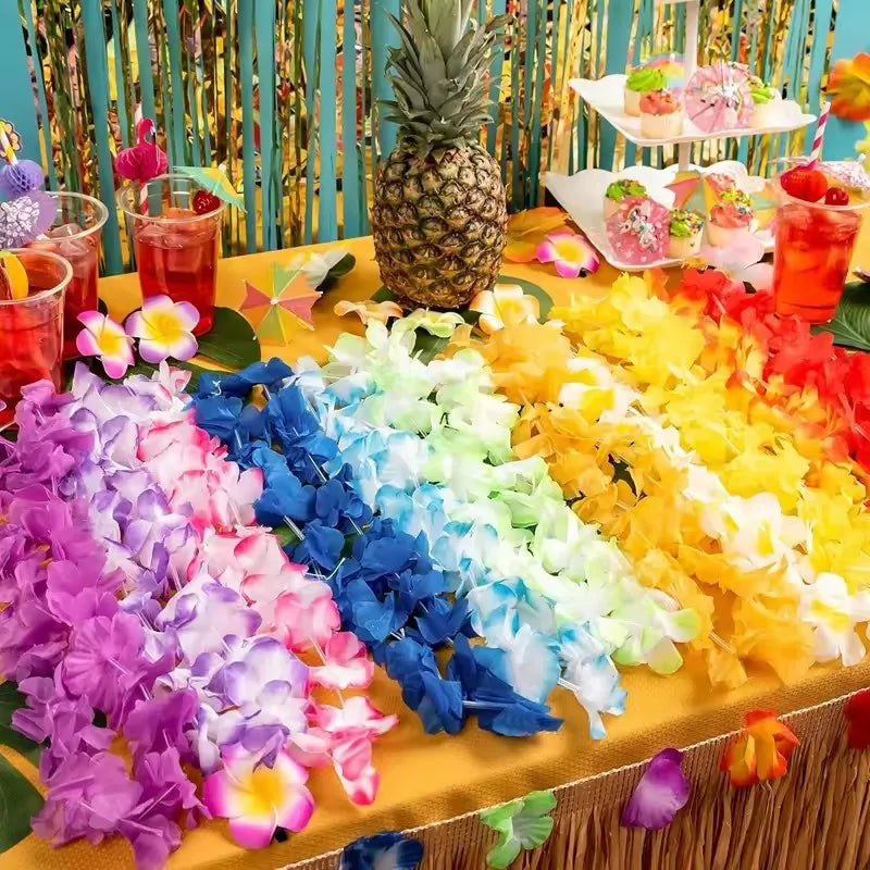 5-50Pcs Hawaiian Artificial Flower Necklace Summer Tropical Beach Birthday Party Decoration Supplies Wedding Favors for Guests