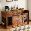 63" Double Dog Crate Furniture – Wooden Dog Kennel Indoor with Sliding Doors, Adjustable Bowls & Storage Drawers – Large Dog