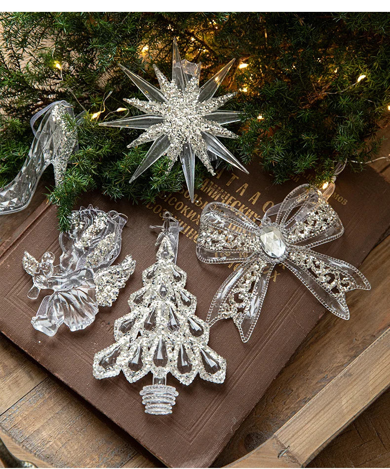Christmas Ice Crystal Pendants, Christmas Tree Decorations, Transparent Acrylic Angels, Luxury Decorations, Scene Setting Props