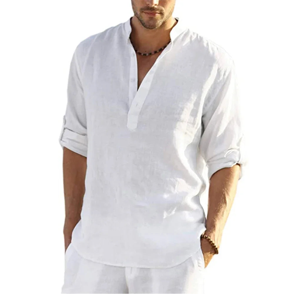 2026 New Men's Casual Blouse Cotton Linen Shirt Loose Tops Long Sleeve Tee Shirt Spring Autumn Casual Handsome Men's Shirts