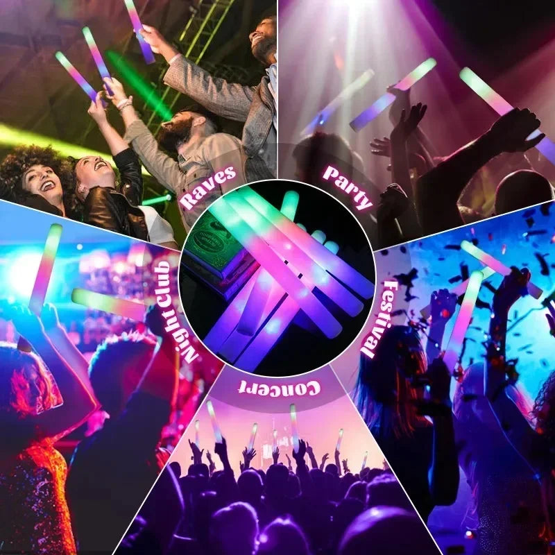 1-50PCS LED Glow Sticks Bulk Colorful RGB Glow Foam Stick light Stick Cheer Tube Dark Light for Concerts Birthday Wedding Party