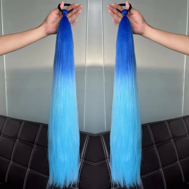 Synthetic Straight Ponytail with Hair Tie Hot Anime Kpop Hunter Cosplay Costumes Wig Ponytail Hood for Women Men