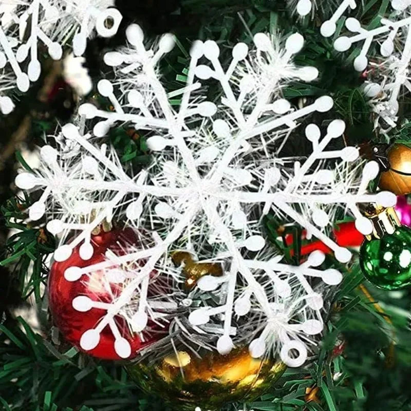 White Christmas Snowflakes Xmas Tree Hanging Pendant Artificial Plastic Glitter Snow Flake Home DIY New Year Wreath Decoration
