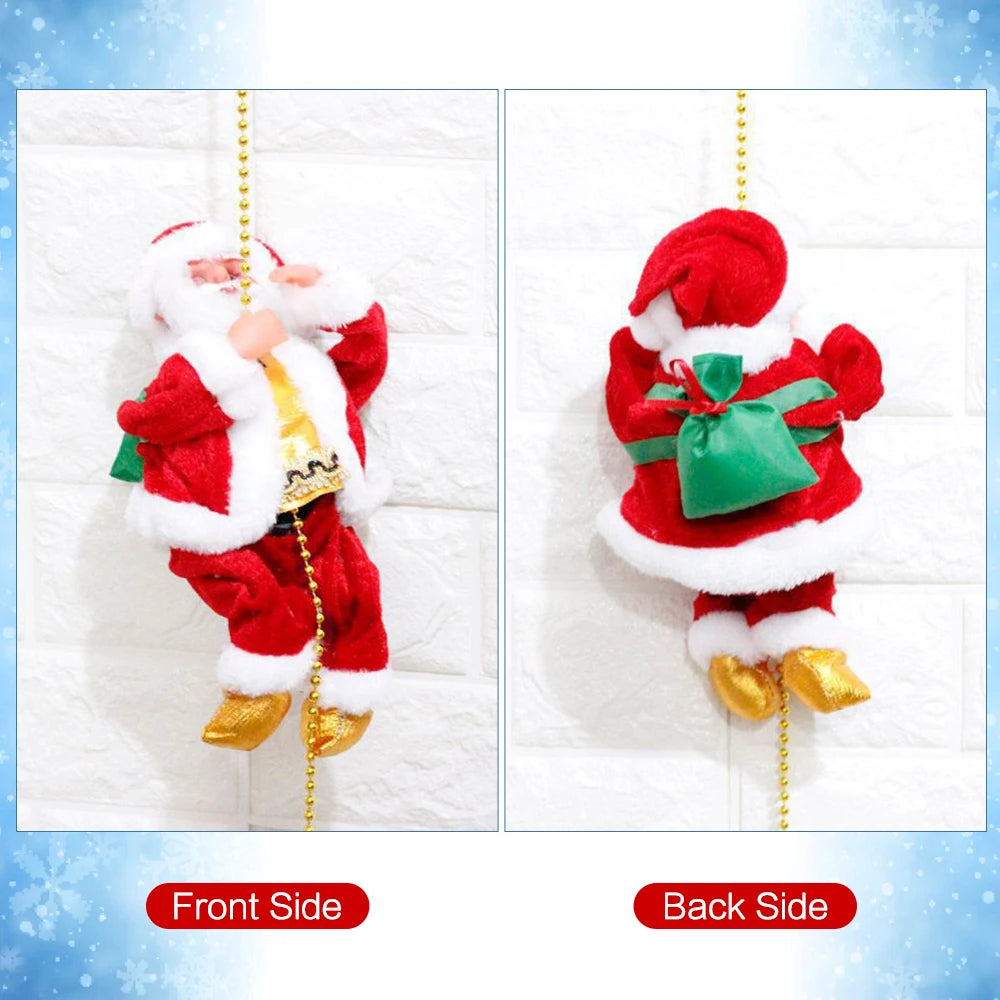 Santa Claus Climbing Beads Battery Operated Electric Climb Up and Down Climbing Santa with Light Music Christmas Decor Ornaments