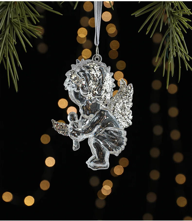 Christmas Ice Crystal Pendants, Christmas Tree Decorations, Transparent Acrylic Angels, Luxury Decorations, Scene Setting Props