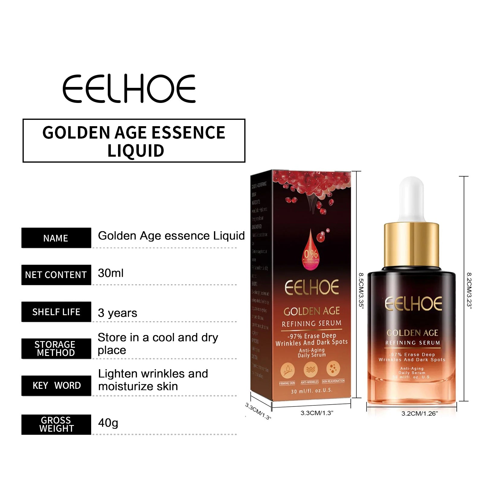 EELHOE Anti-Wrinkle Facial Serum Firming Face Lift Anti Aging Fade Fine Line Moisturizing Skin Nourish Pore Shrinking Serum 30ml