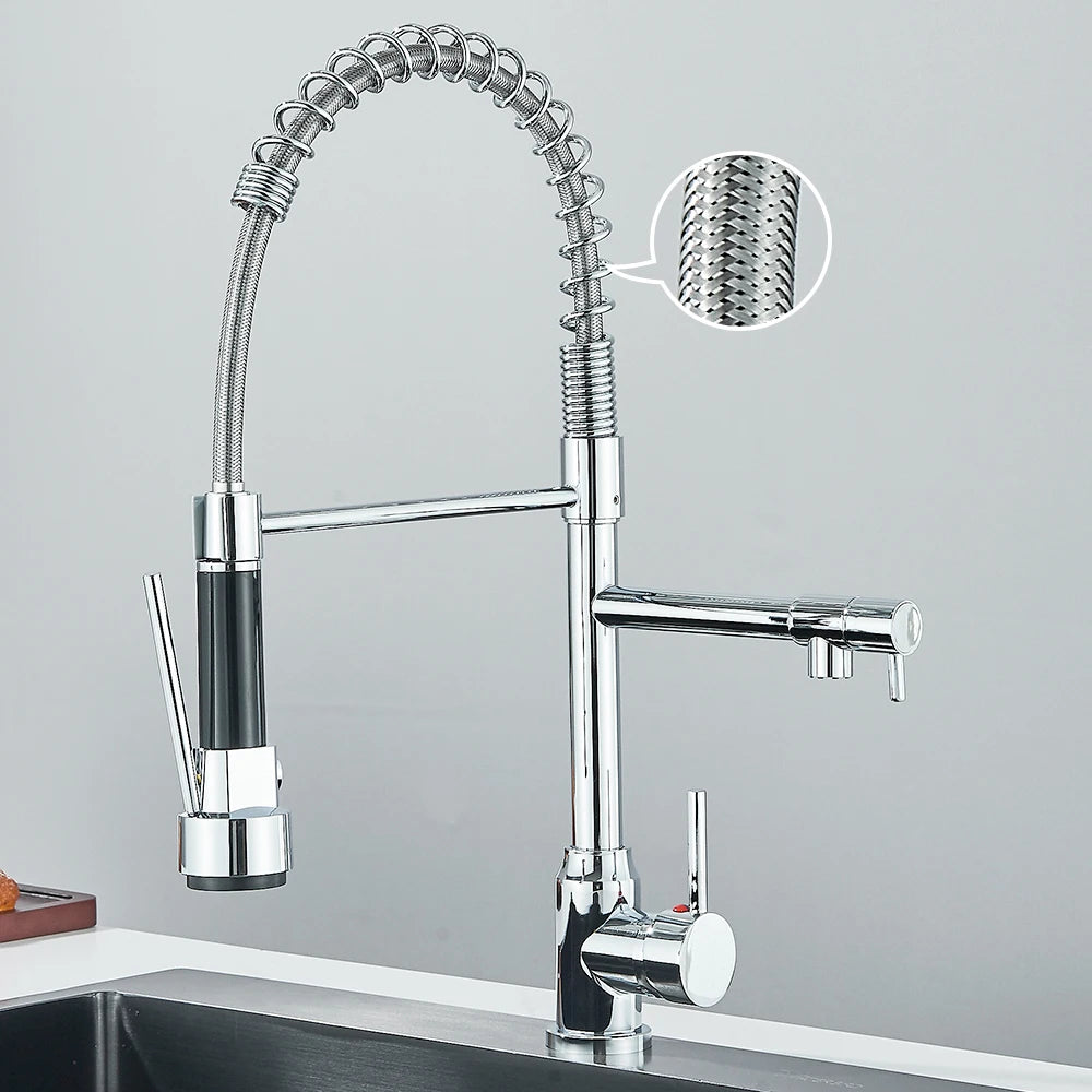 Pull Down Spring Kitchen Faucet Single Lever Hot Cold Mixer Water For Kitchen Sink Dual Spout Nozzle Faucets Crane - You Offer