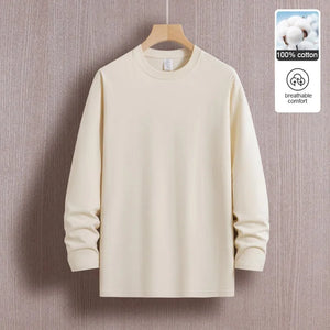 Top Quality 100 % Cotton Fashion Brand Plain Round Neck Trending New T Shirts Men Long Sleeve Tops Casual Classic Mens Clothes