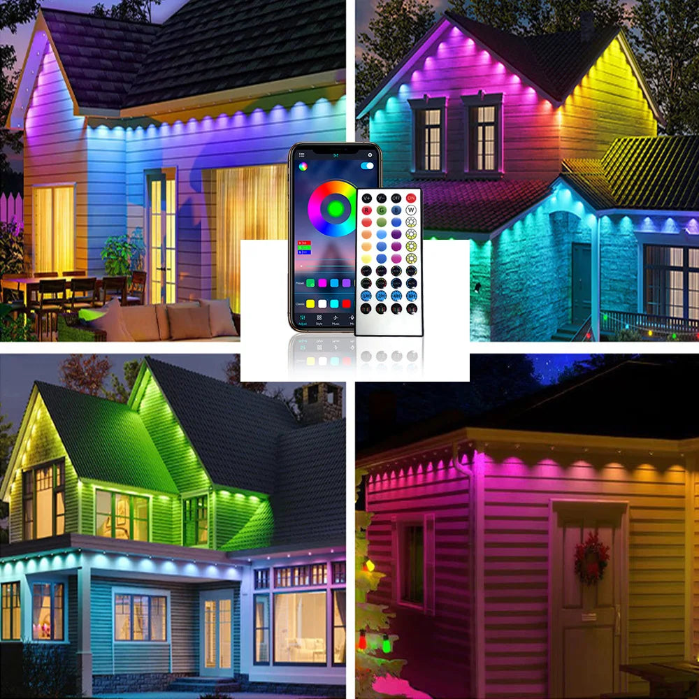 RGB 30M Eaves Lights Smart Bluetooth Permanent Outdoor Lights Outdoor Waterproof Garden Lighting Strings Decor Christmas Lights