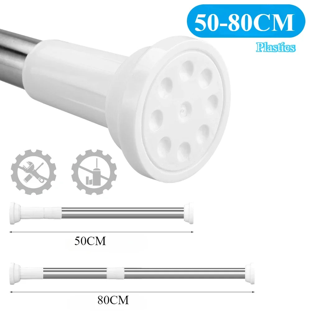 50-260CM Adjustable Curtain Rod No Drilling Telescopic Shower Curtain Pole for Balcony Bathroom Wardrobe Rod Clothes Drying Rack
