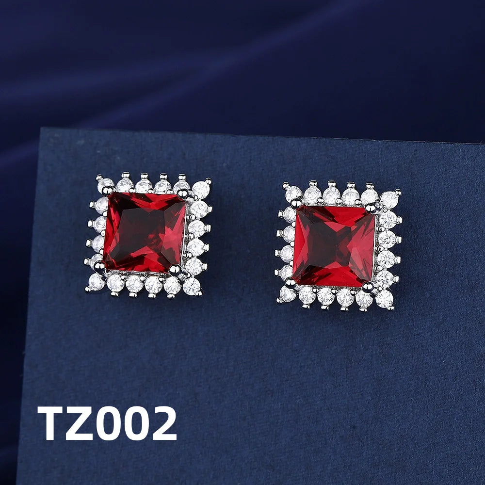 925 Sterling Silver Jewelry Set, Women's Shining Jewelry Cubic Zirconia Red Crystal Necklace Earrings Ring Birthday Gift Jewelry - You Offer