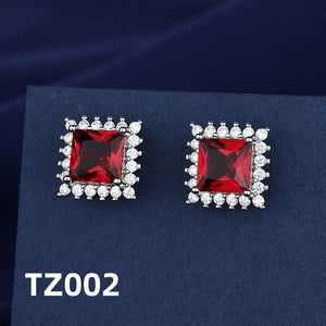 925 Sterling Silver Jewelry Set, Women's Shining Jewelry Cubic Zirconia Red Crystal Necklace Earrings Ring Birthday Gift Jewelry - You Offer