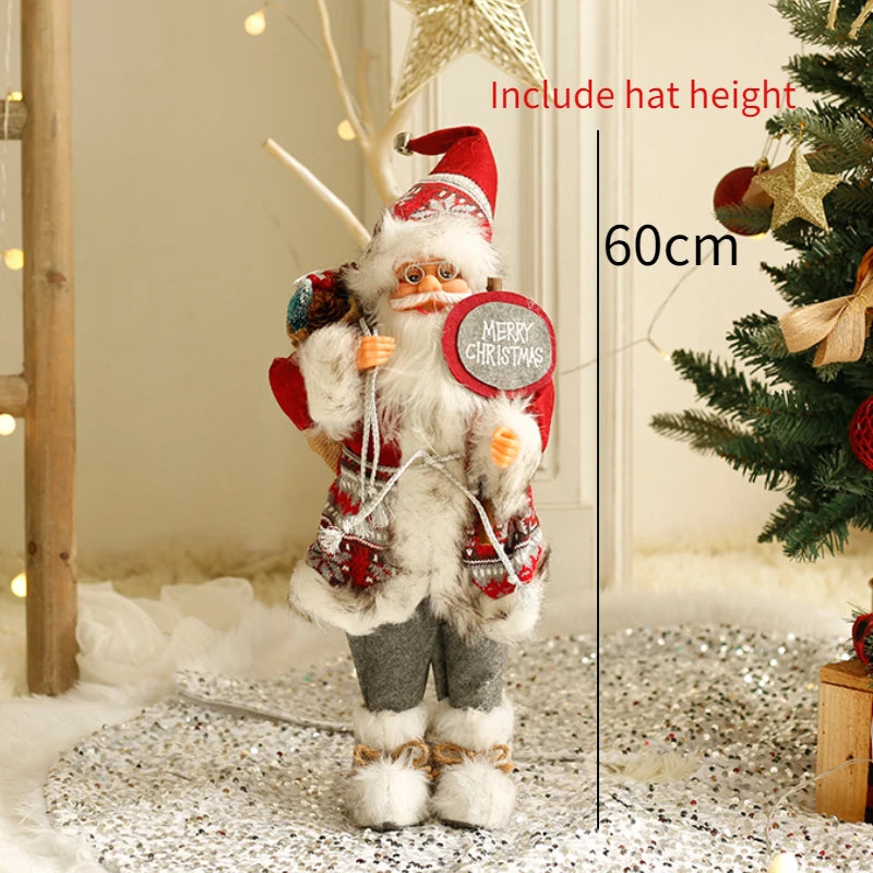 60cm Large Santa Claus Merry Christmas Decorations for Home Happy New Year 2023 Fabric Knitting Clothes Doll Window Decor