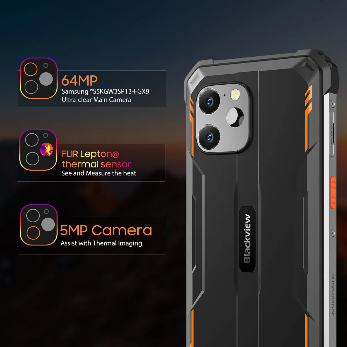 [World Premiere] Blackview BV8900 Rugged Smartphone Android 13 6.5'' Display 16GB 256GB Helio P90 Mobile Phone Thermal Cellphone
