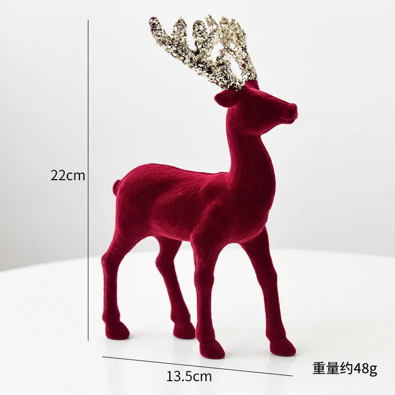 New Christmas elk glitter burgundy flocked deer ornament, Christmas tree pendant, Christmas home decoration handicraft