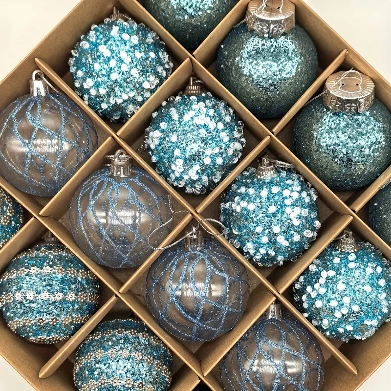 16pcs/set New Style Christmas Ball Set Glitter Deco Ball with Round Shapes for Christmas Tree Hanging Ornaments Plastic Material