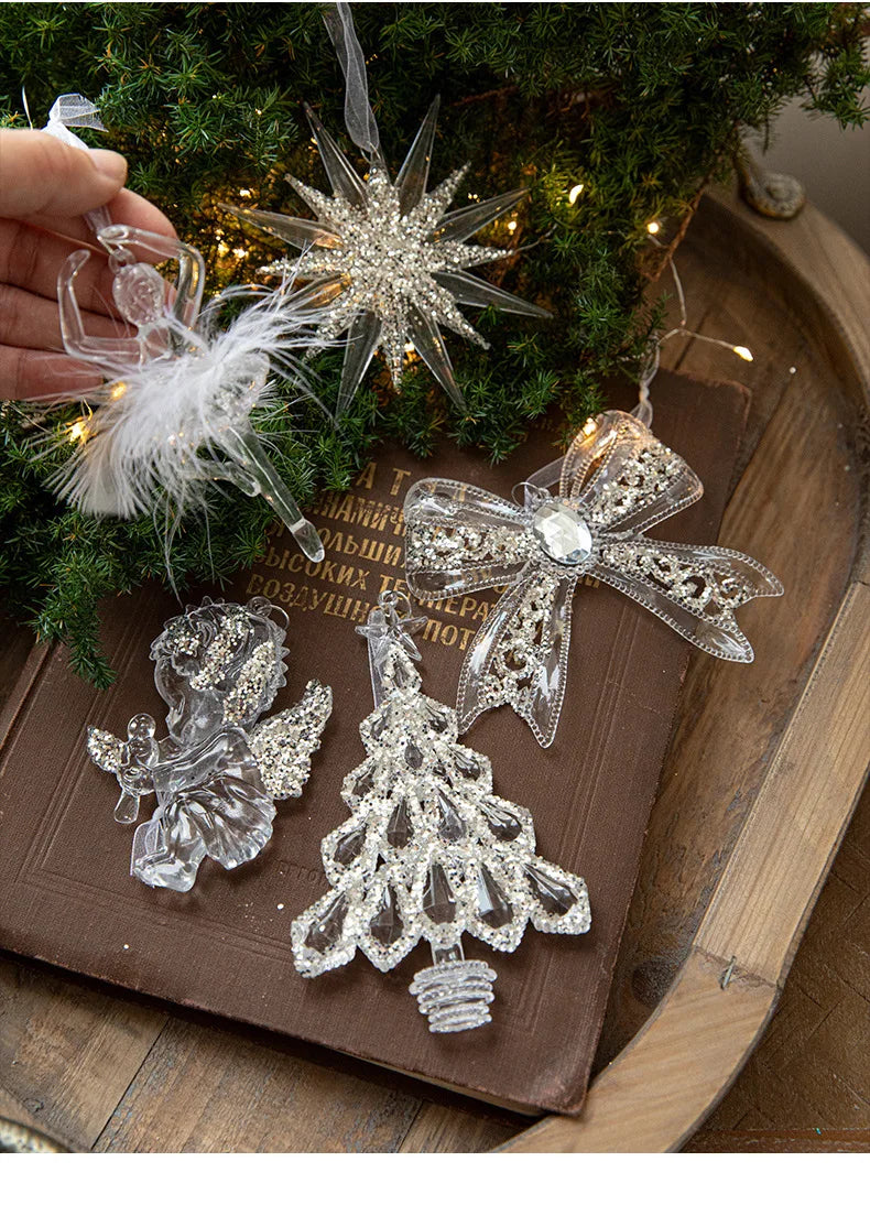 Christmas Ice Crystal Pendants, Christmas Tree Decorations, Transparent Acrylic Angels, Luxury Decorations, Scene Setting Props