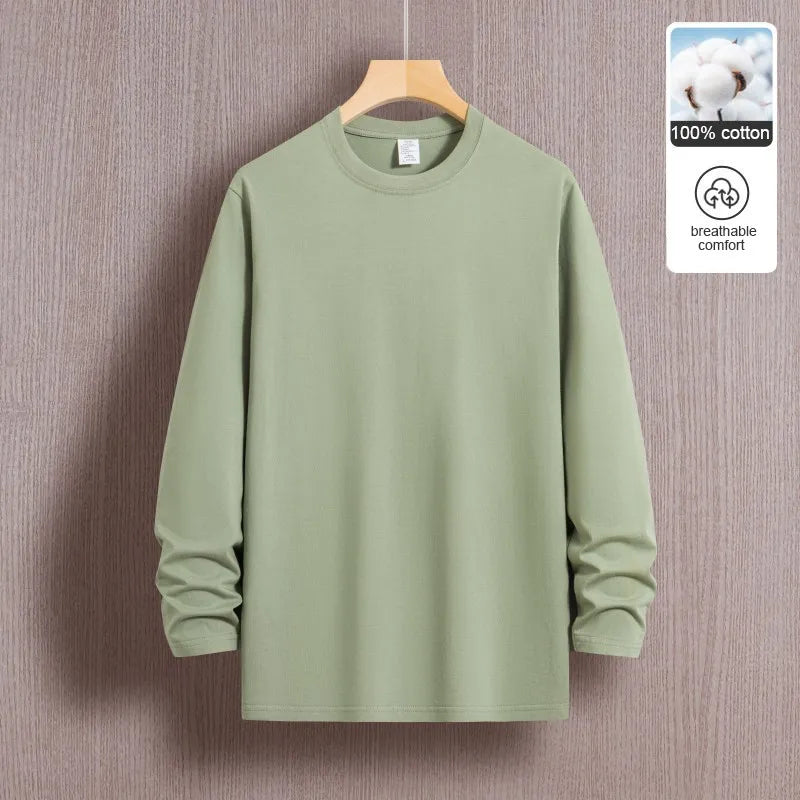 Top Quality 100 % Cotton Fashion Brand Plain Round Neck Trending New T Shirts Men Long Sleeve Tops Casual Classic Mens Clothes