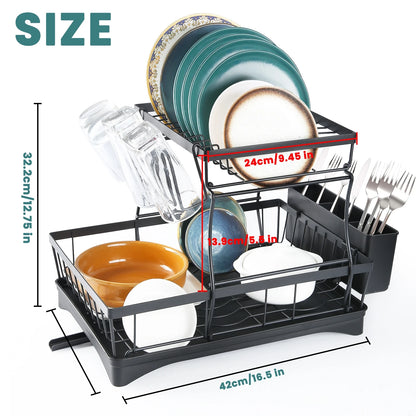 Large 2-tier dish drying rack for kitchen countertops, removable large-capacity dish draining rack - You Offer