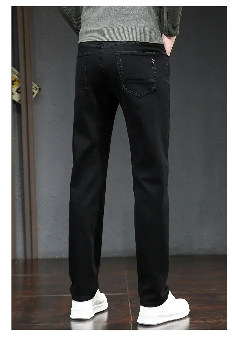 Winter Thickened Warm Male Plush Trousers Brand Clothes Men's Fleece Jeans Straight Slim Stretch Fashion Business Denim Pants - You Offer