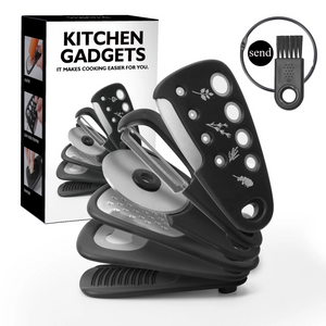 6 - in - 1 Stackable Kitchen Gadget Set | Peeler, Cheese Grater, Garlic Grinder, Bottle Opener, Pizza Cutter, Herb Cutter