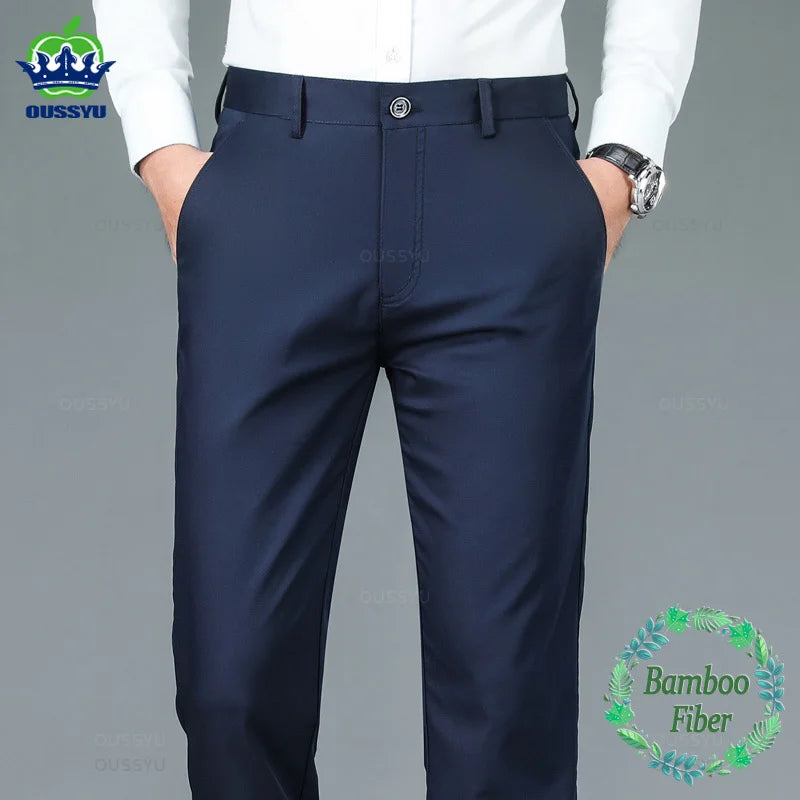Spring Summer High Quality Luxury Straight Business Suit Pants Men Bamboo Fiber Designer Elegant Casual Long Formal Trouser Male - You Offer