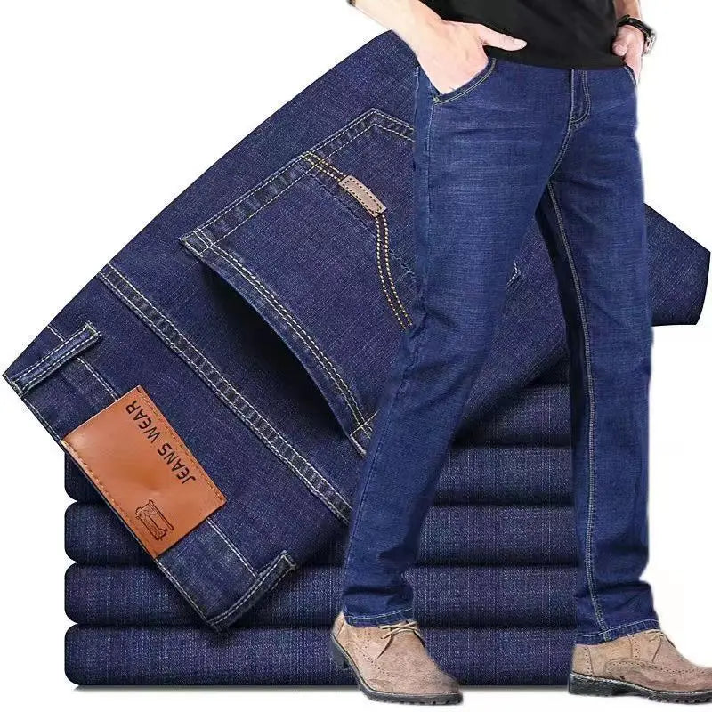 Men's Comfortable Soft Business Casual Denim Trousers Slim Fit Straight Pants Fashion Male Brand Light Luxury Stretch Clothing - You Offer