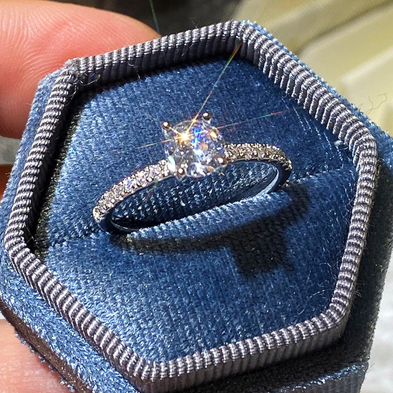 Huitan 925 Sterling Silver Rings for Women Simple and Classic 4 Claw Setting CZ Rings Engagement Wedding Eternity Fine Jewelry - You Offer