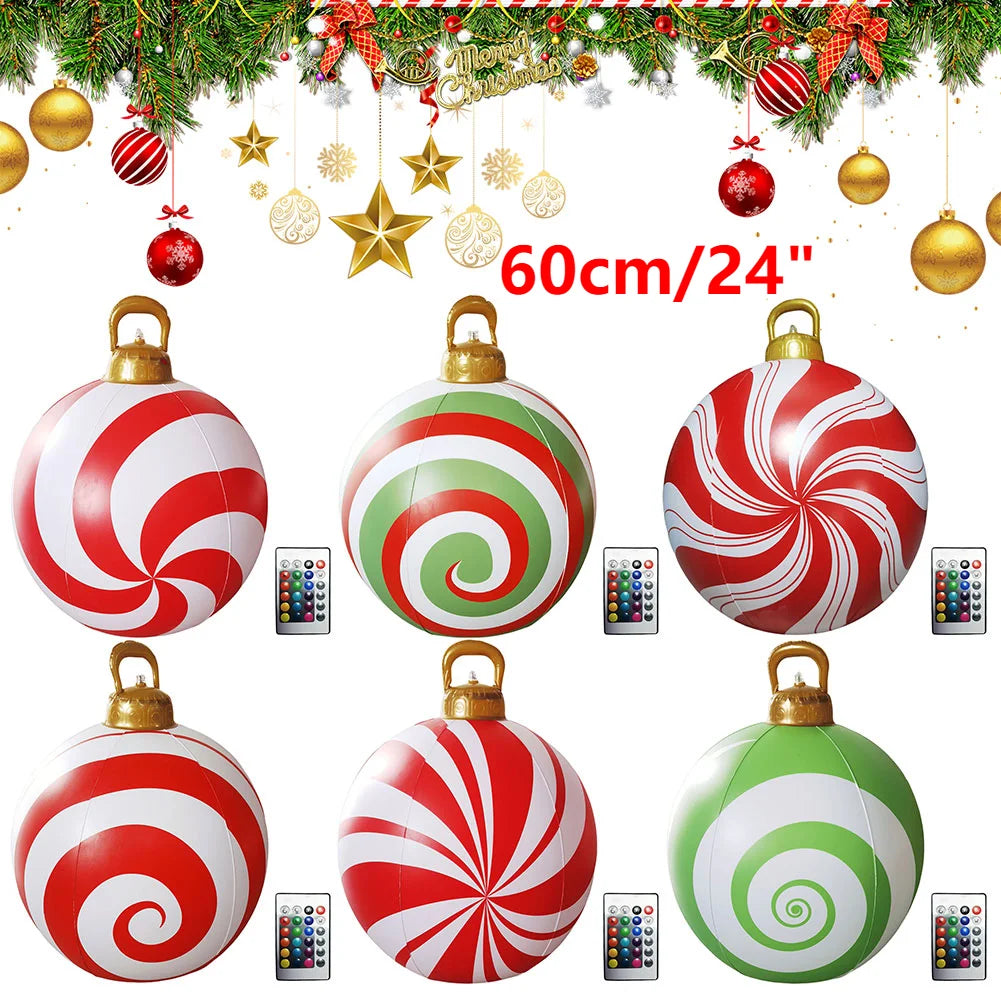 60cm Giant Inflatable Christmas Ball with Lights Remote Control Giant Luminous Inflatable Christmas Ball Outdoor Christmas Decor