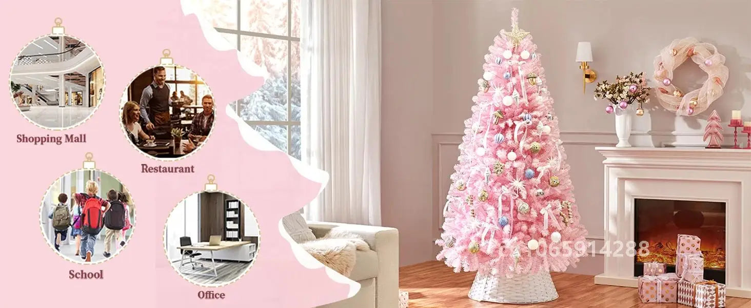 6/7ft Artificial Pink Christmas Pine Tree Holiday New Year Xmas Tree Party Decoration with Metal Tripod 818 Branch Tips Reusable
