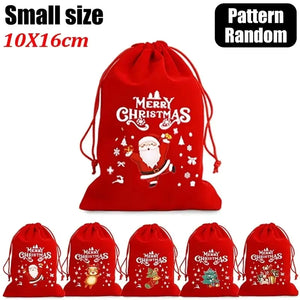 1/30pcs Christmas Gift Bags Red Velvet Drawstring Pouch Bulk Santa Candy Packaging Snack Wrapping Bag Wedding Party Favors Decor