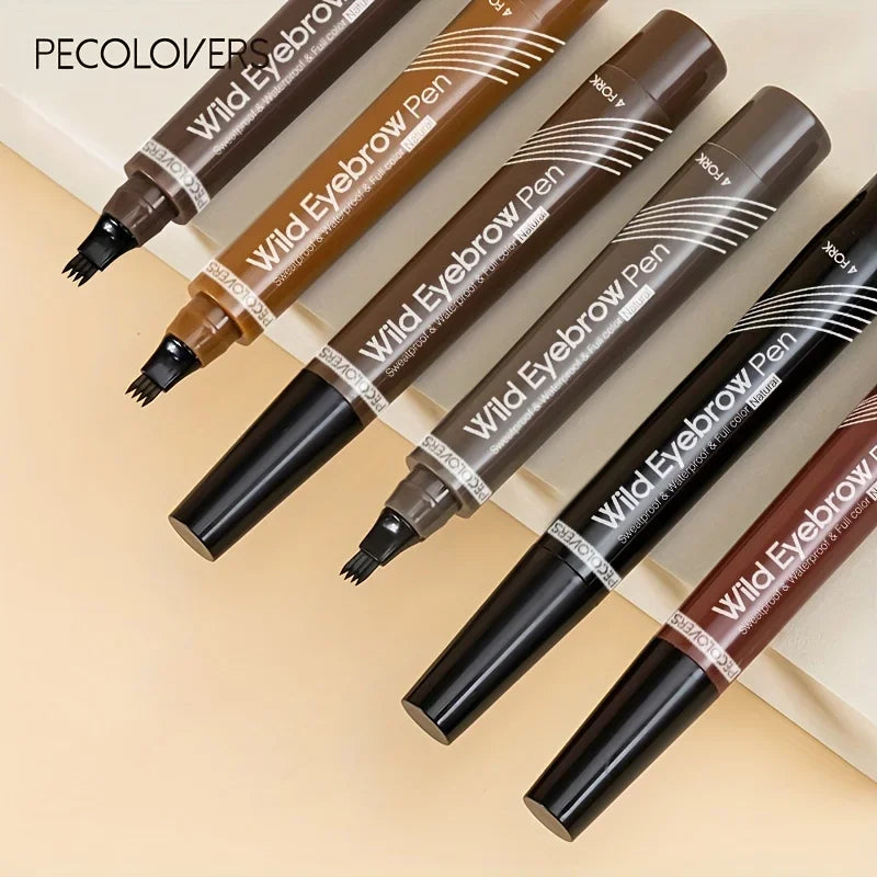 5 Colors Liquid Eyebrow Pen, Long Lasting Eyebrow Tattoo Pen, 4-splitted Head Eyebrow Tint Pen , Gray Brown Eyebrow Makeup