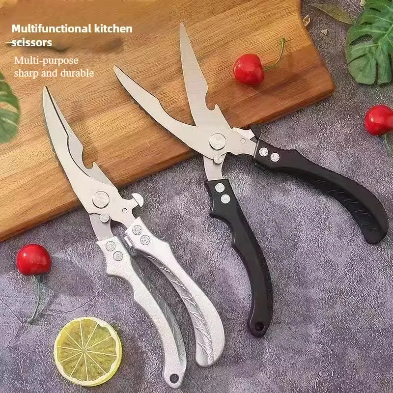 Multifunctional Stainless Steel Scissors BBQ Tongs Kitchen Tool Food Tongs Chicken Bone Tongs Outdoor Camping Utility Knife