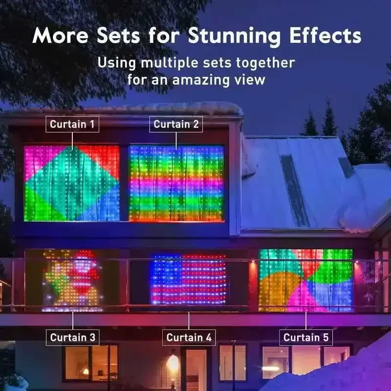 Smart Curtain Lights, 400 LED USB Curtain String Lights with App Remote Control,Music Sync Christmas Curtain String Outdoor