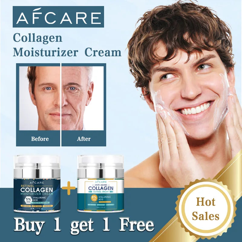 8% Men's Collagen Moisturizing Cream Skincare Fade Facial Wrinkles Hyaluronic Acid Firming Skin Vitamin E Moisturizer