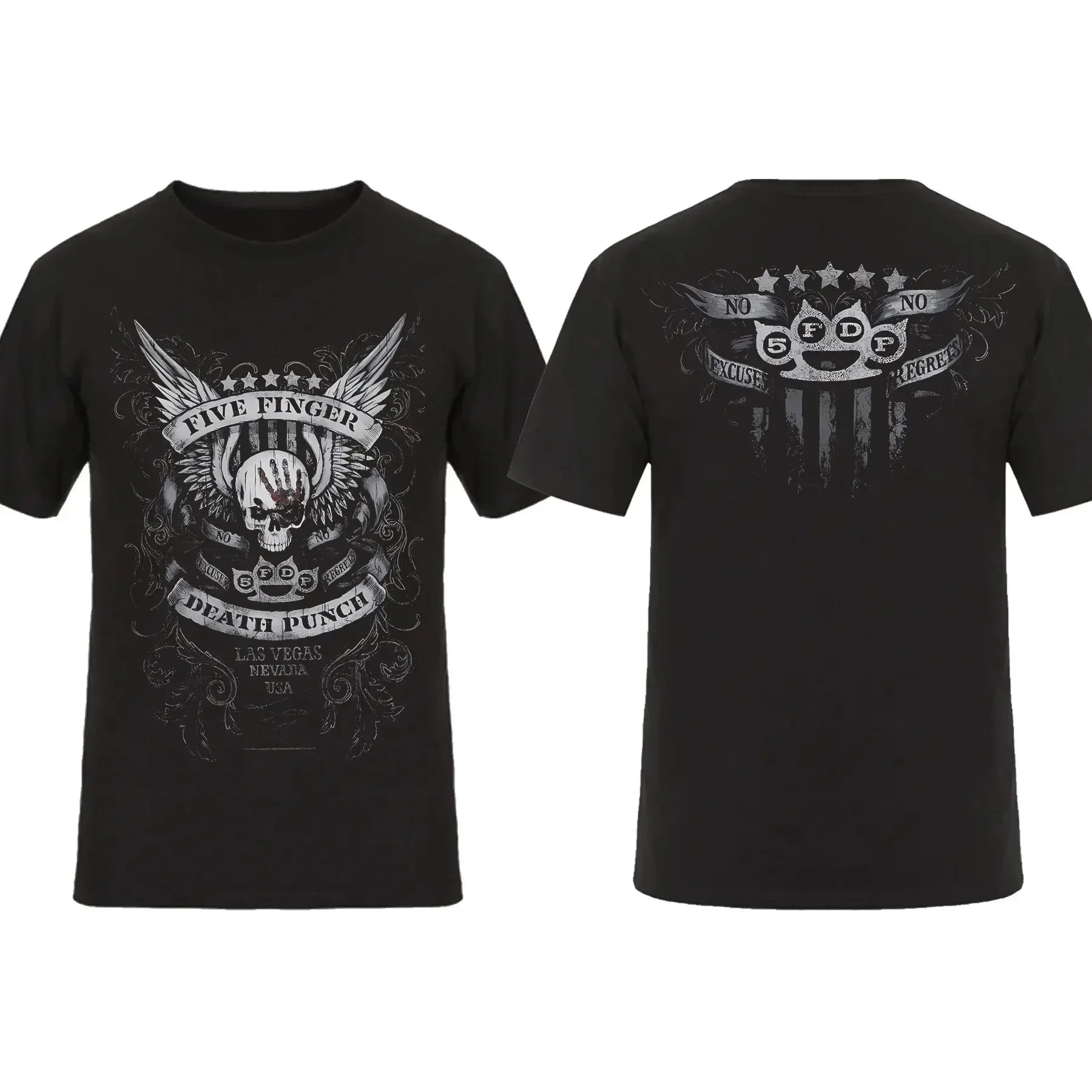 2026 Fashion Men T Shirt Double-sided Biker Skully Black By Five Finger Death Punch T-shirt Graphic Youth Cloth Streetwear S-4XL