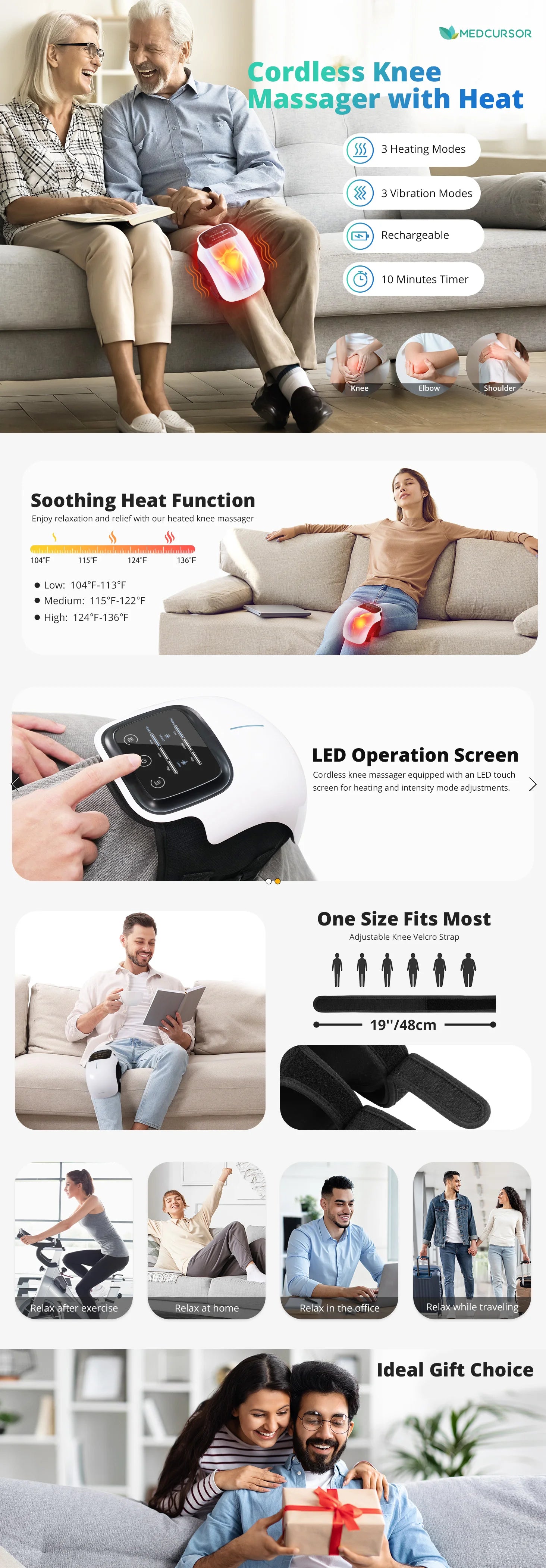 Medcursor Electric Heating Massage Knee Pad Wireless Heated Knee Massager Temperature Hot Compress Vibration Massage - You Offer