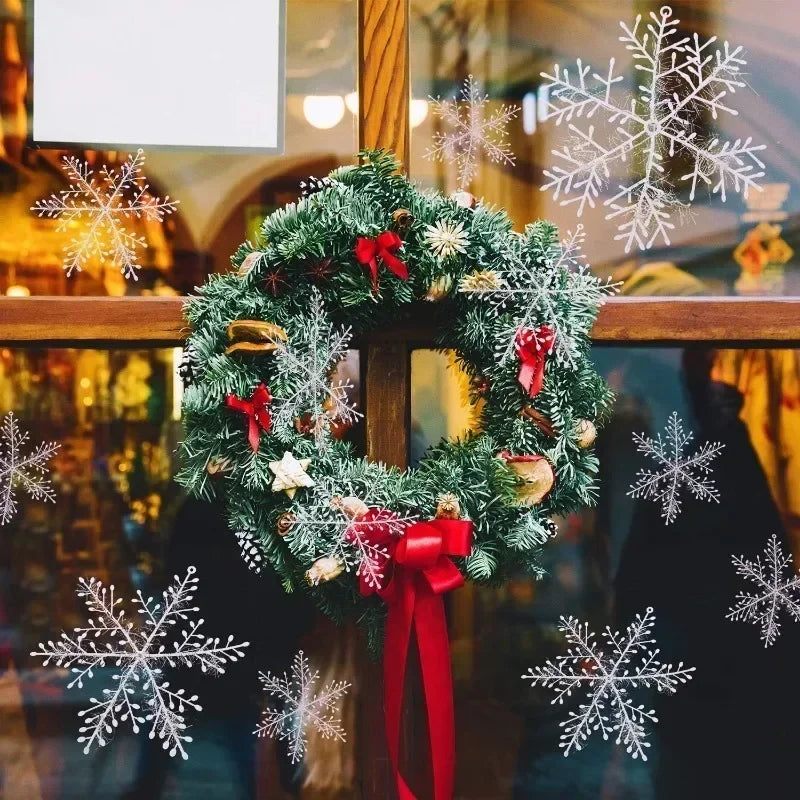 White Christmas Snowflakes Xmas Tree Hanging Pendant Artificial Plastic Glitter Snow Flake Home DIY New Year Wreath Decoration
