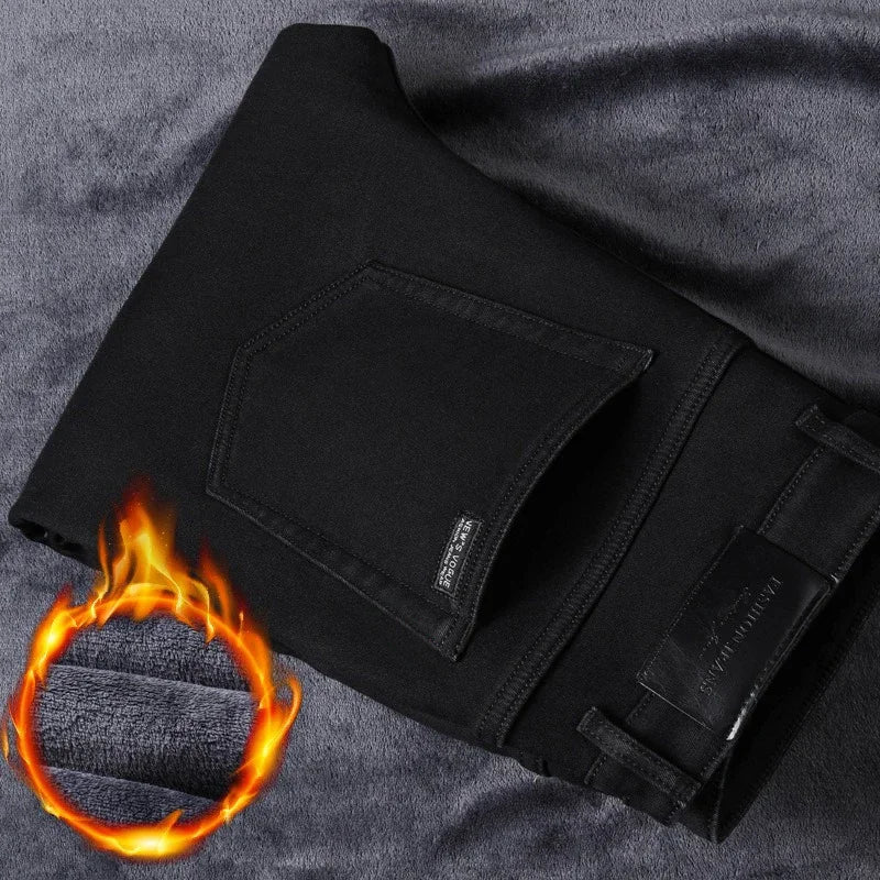 Winter Warm Jeans Men's Thickened Velvet Black Fashion Korean Trousers Plush Velvet Business Casual Straight Denim Pants - You Offer