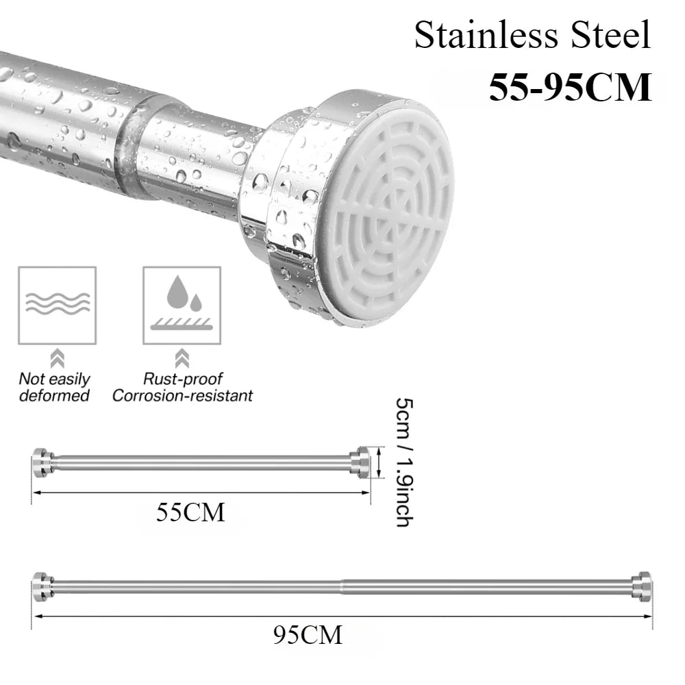 50-260CM Adjustable Curtain Rod No Drilling Telescopic Shower Curtain Pole for Balcony Bathroom Wardrobe Rod Clothes Drying Rack